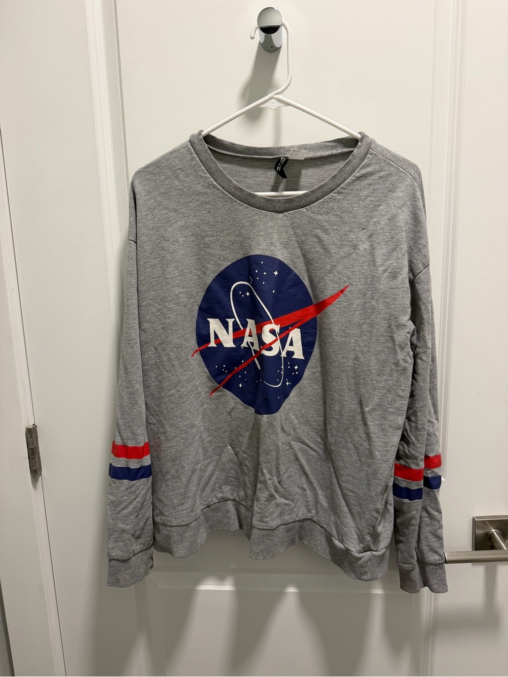 H&M Gray NASA Crewneck Sweatshirt with Red & Blue Accents